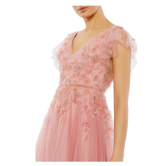 Mac Duggal 11224 Embellished Tulle Salmon Cap Sleeve Gown Size 8 $698 - Picture 2 of 10